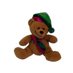 Brown Christmas Teddy Bear Plush 7" Jester Stuffed Animal Hat Scarf GAC Vtg 2001